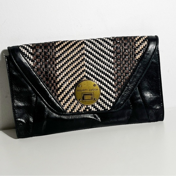 Elliott Lucca Handbags - Elliott Lucca Basket Weave Chain Clutch Turn-lock closure